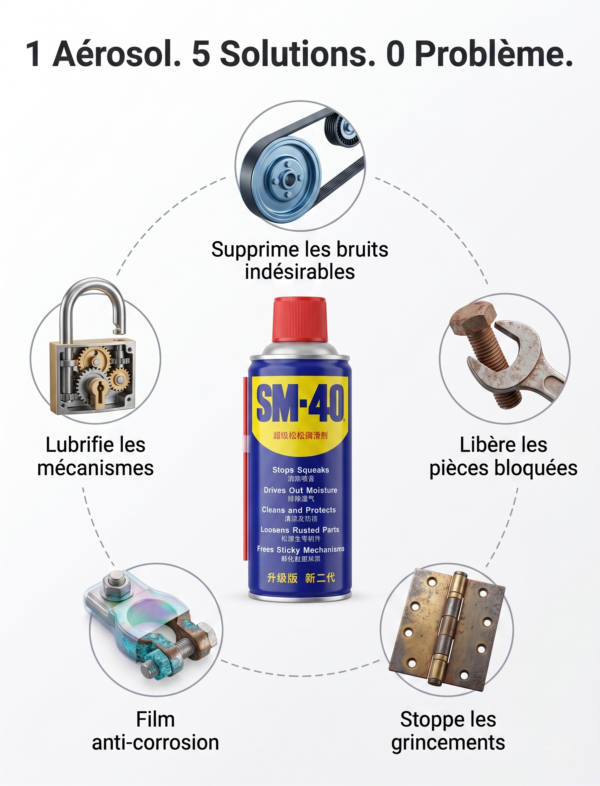 SM-40 : L'Aérosol Multifonction Ultime – Dégrippe, Lubrifie et Protège